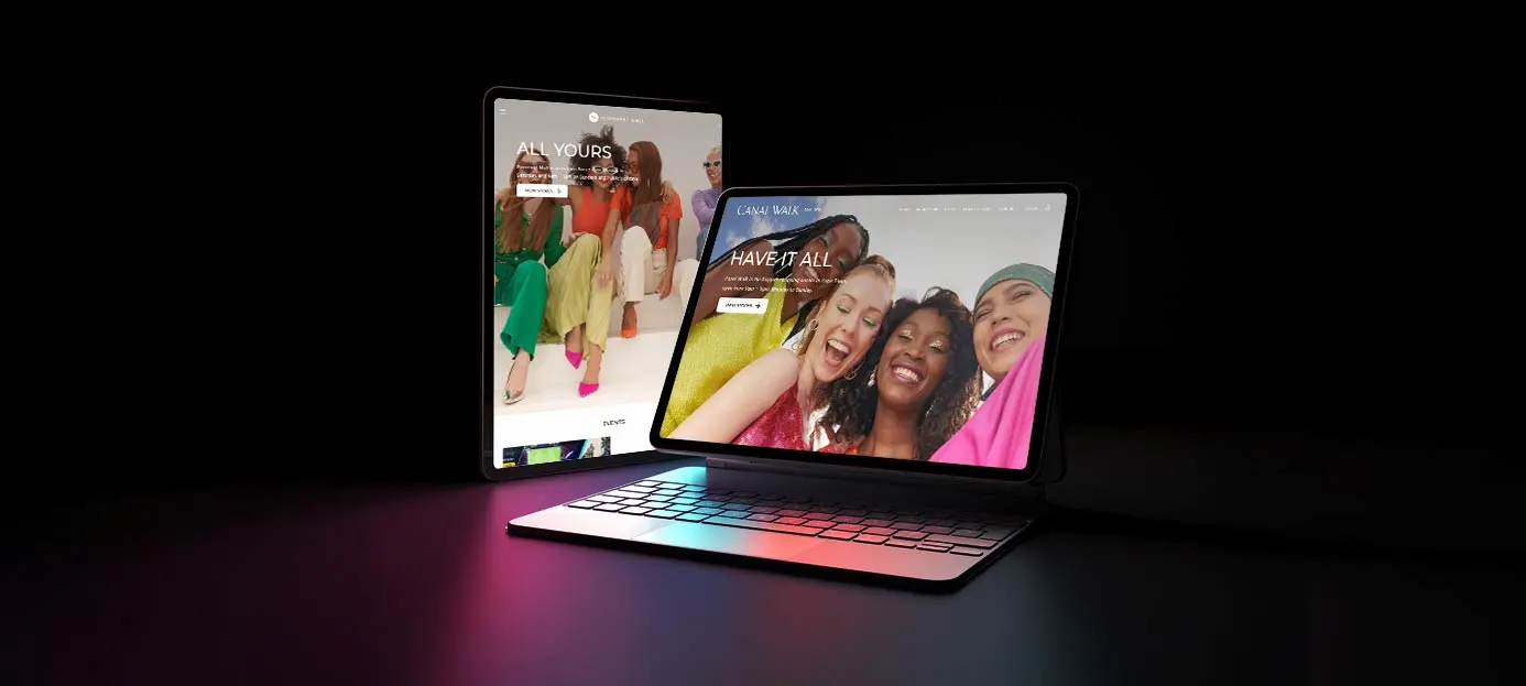 Tablets showing the Canal Walk website